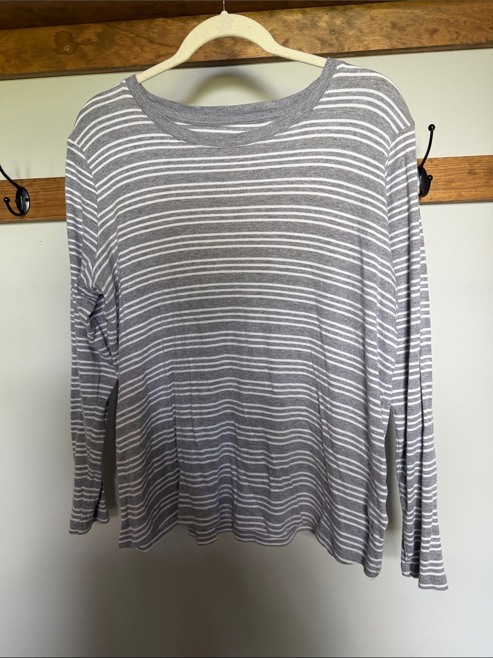 Maurices Gray and White Striped Long Sleeve Tee